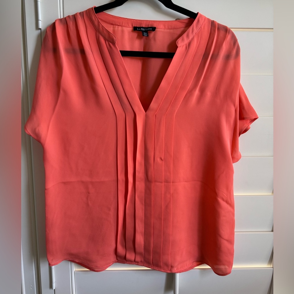 Anthropologie 100% silk top, coral